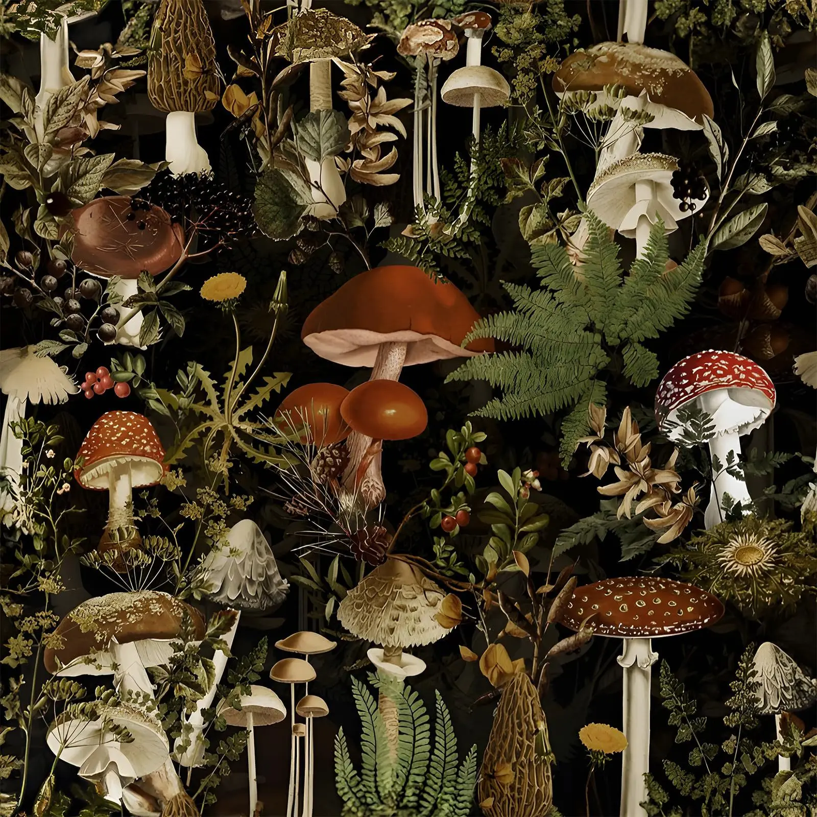 Dark Cottagecore Mushroom Peel and Stick Wallpaper Forest Botanical Self-adhesive Wall Covering Sticker for Home Decoration