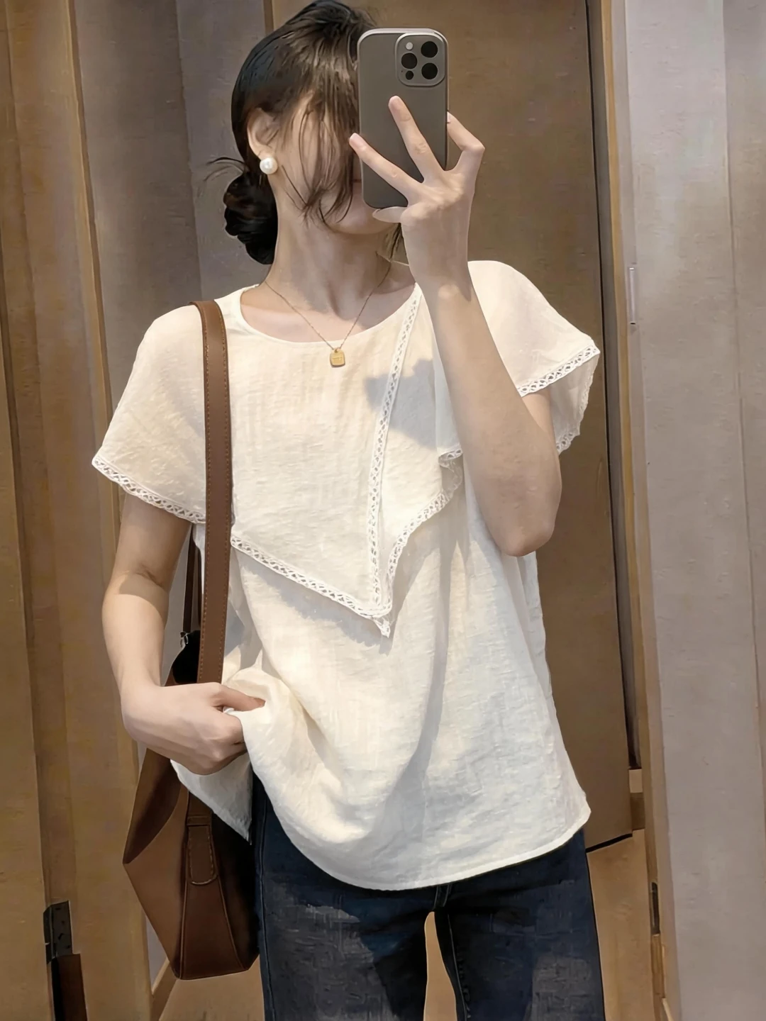 Slimming Summer Short Sleeve Base Shirt Women's Design Sensation  Style Bottoming Top Large Size Creative Korean Style