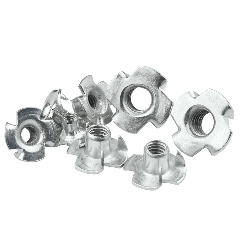 5-50pcs M3 M4 M5 M6 M8 M10 M12 Zinc Plated Four Claws Nut Speaker T-nut Blind Pronged Insert Tee Nut Inserts