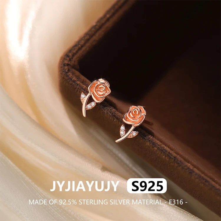 

JYJIAYUJY 100% Whole Original Sterling Silver S925 Stud Earrings Rose Plated With Rose Gold Elegance Gift For Women Use E316