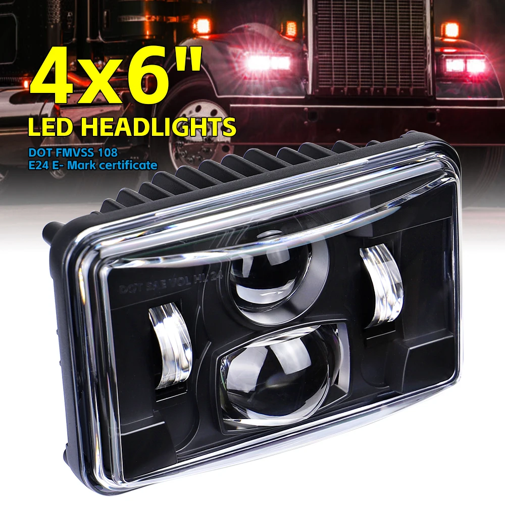 1 Uds faro LED haz alto/bajo 4X6 "luz para Freightliner Classic, internacional 9300 H4651 H4652 H4656 H4666 H6545