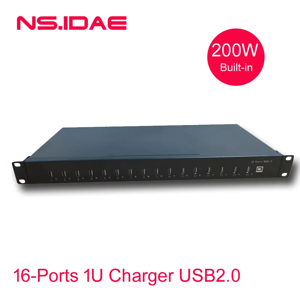 

16 Port 1U USB data and charging Hub Splitter Mobile Phone Accessories Built-in 200w Power Adapter For Mac Pc Laptop