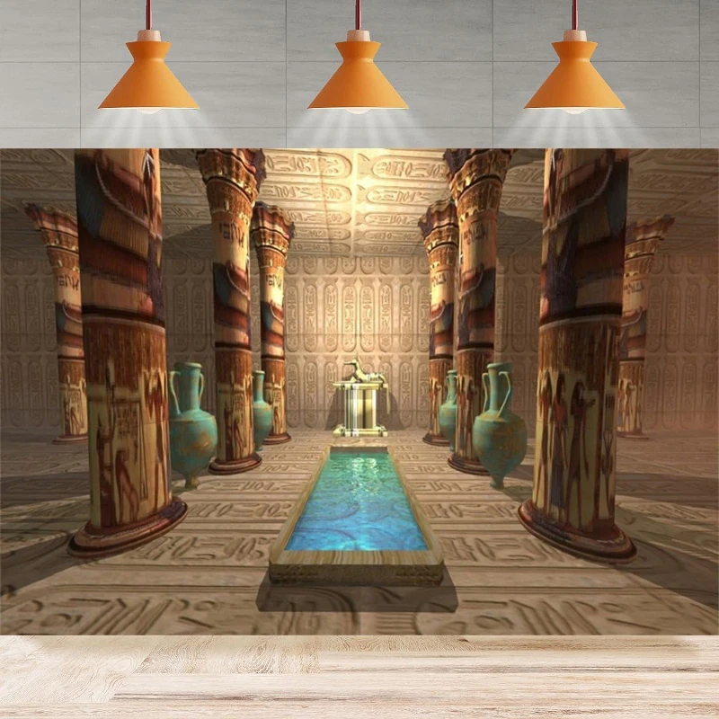 Egyptian Temple Interior Photography Backdrop Ancient Tomb Egypt Museum Hieroglyphs Mural Background Party Backdrop Wall Banner