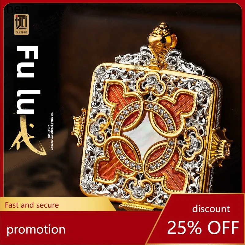 H1【Authentic as always】Fu Lu Wan Dai Cai Yun Cultural and Creative Ornament Embossed Glass Thangka Box Gahu Box Pendant