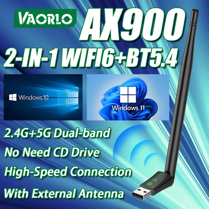 

Внешние антенны, WiFi 6 USB-адаптер, сетевая карта Bluetooth 5.4 Dongle 900 Мбит/с, двухдиапазонный приемник Ethernet 2.4G/5G для Win 10/11