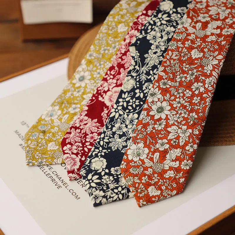 남녀 공용 캐주얼 플로럴 코튼 타이, 파티, 비즈니스, 웨딩, 성인 정장용 선물 넥타이