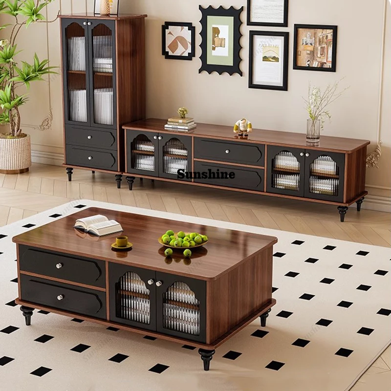 

Rectangle Vintage Coffee Table Mid Century Metal Handles Trendy Living Room Coffee Table Glamour Elegant Coffee Table Furniture