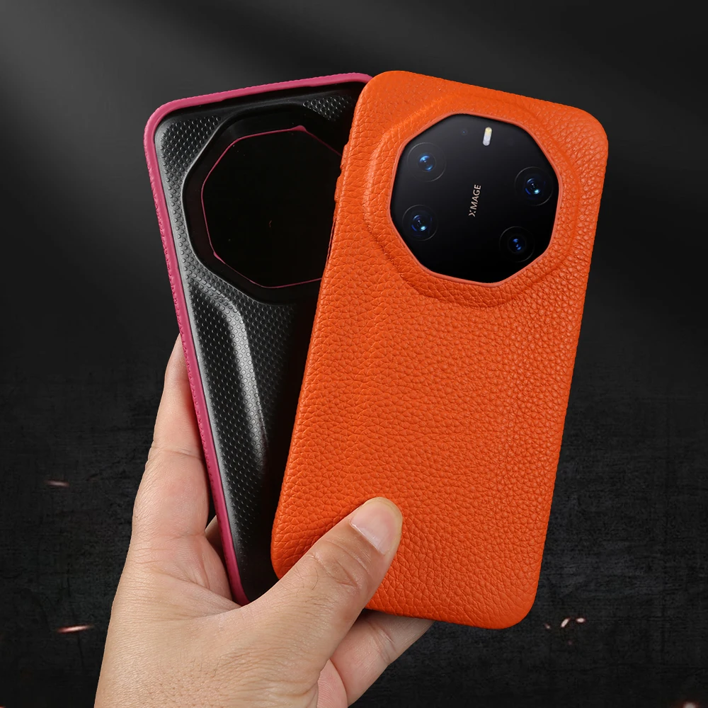 

Lychee Genuine Real Leather Case For Huawei Mate 80 RS Pro Max Pura 90 Pro 80 Ultra Mate 60 70 Pro Phone Case Back Cover Coque