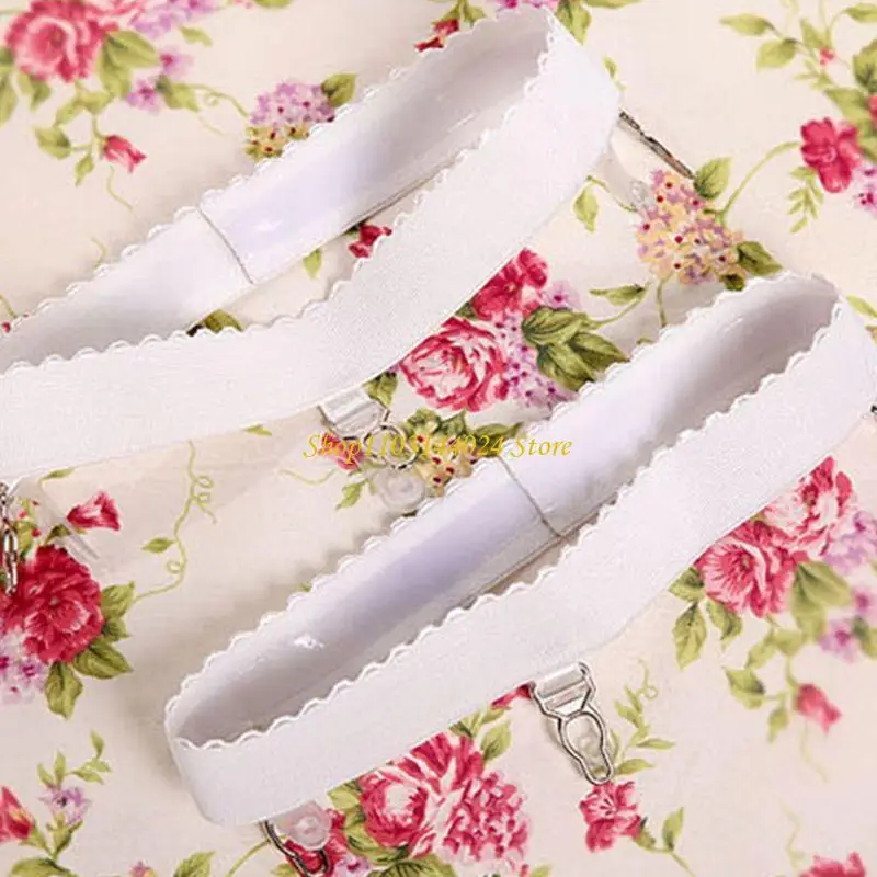 N5KE 2PCS/P Womens Sexy đàn hồi chống trượt chân Vành đai Vành đai đùi Đèn cao với 3 clip trang phục cosplay