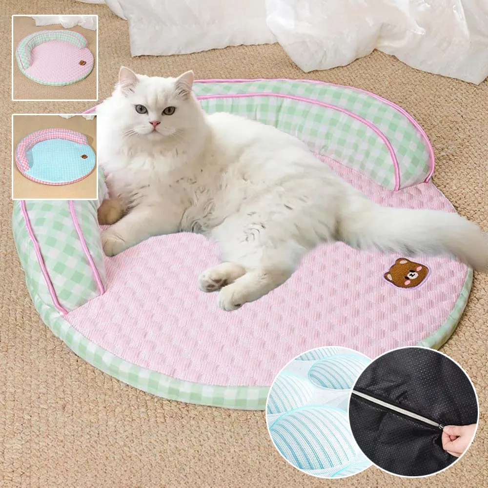 

1PC Summer Pet Cooling Mat Round Princess Style Ice Silk Cat Sleeping Beds Cushion with Pillow S/M/L for Small Medium Dog Cats