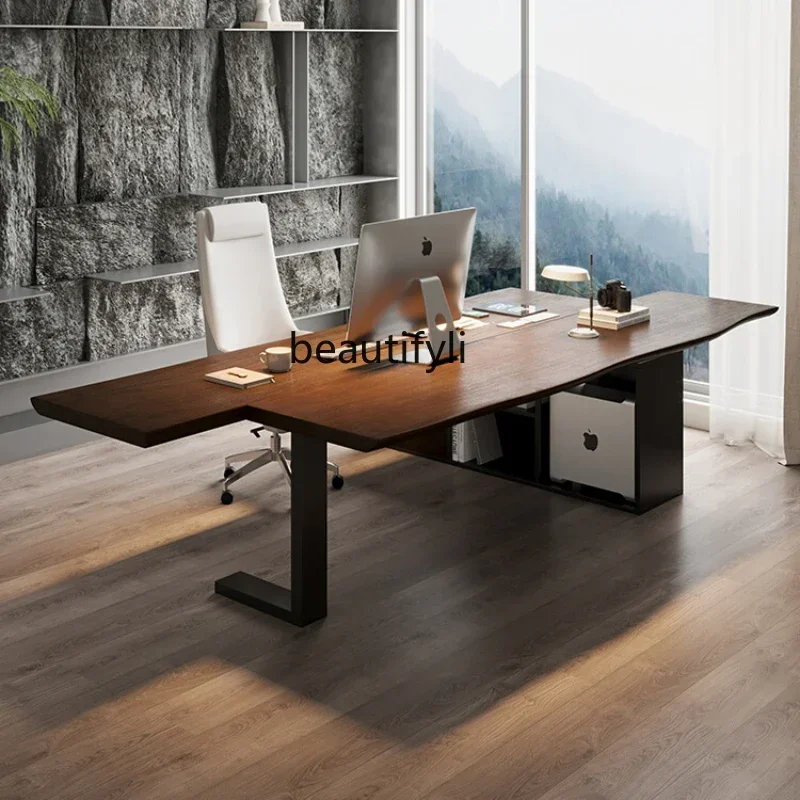 

Walnut Color Executive Desk Manager Boss Desk Log Large Board Double-Piece Office Desk Personalized Workbench