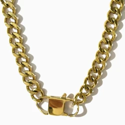 Peri'sbox Tarnish Free Stainless Steel Gold Pvd Plated Extra Large Lobster Clasp Chunky Chain Choker Necklace for Women Jewelry