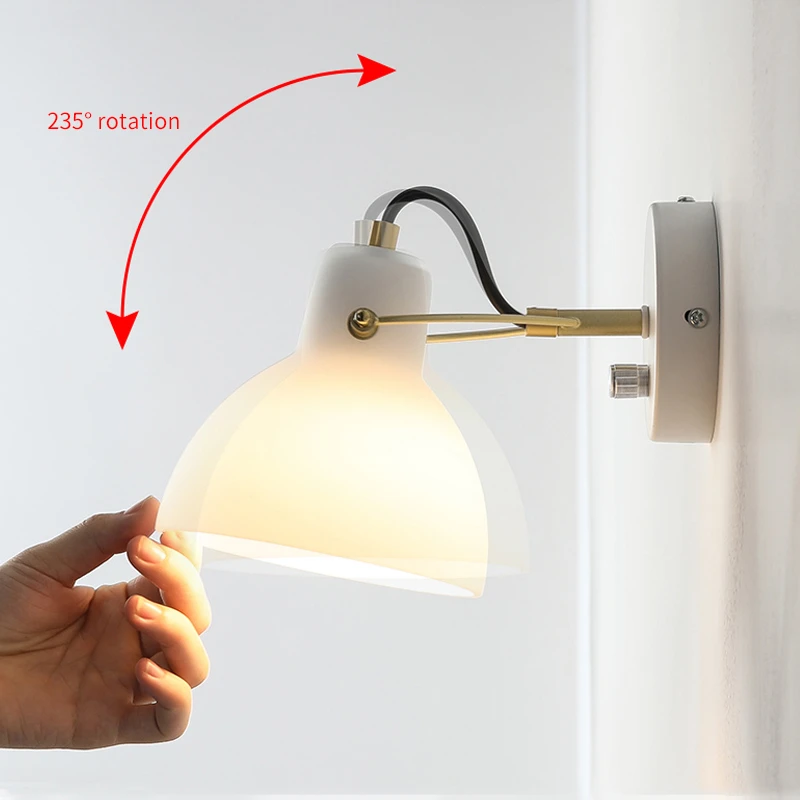 Nordic Modern LED Wall Lamp White Ceramic Glass Sconce For Bedroom Living Room Corridor Loft Decor Brass Adjustable Wall Lights