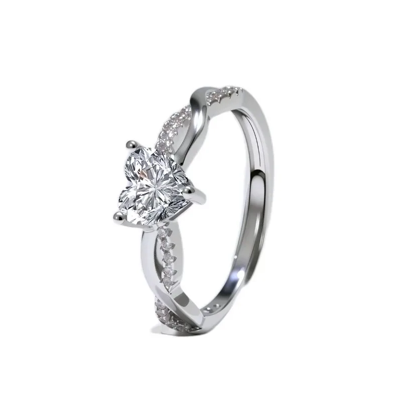 Koreańska wersja pierścionka zaręczynowego z motywem miłości, kobiecy pierścionek ślubny z motywem serca, pierścionek dla par z imitacją diamentu, pierścionek ma