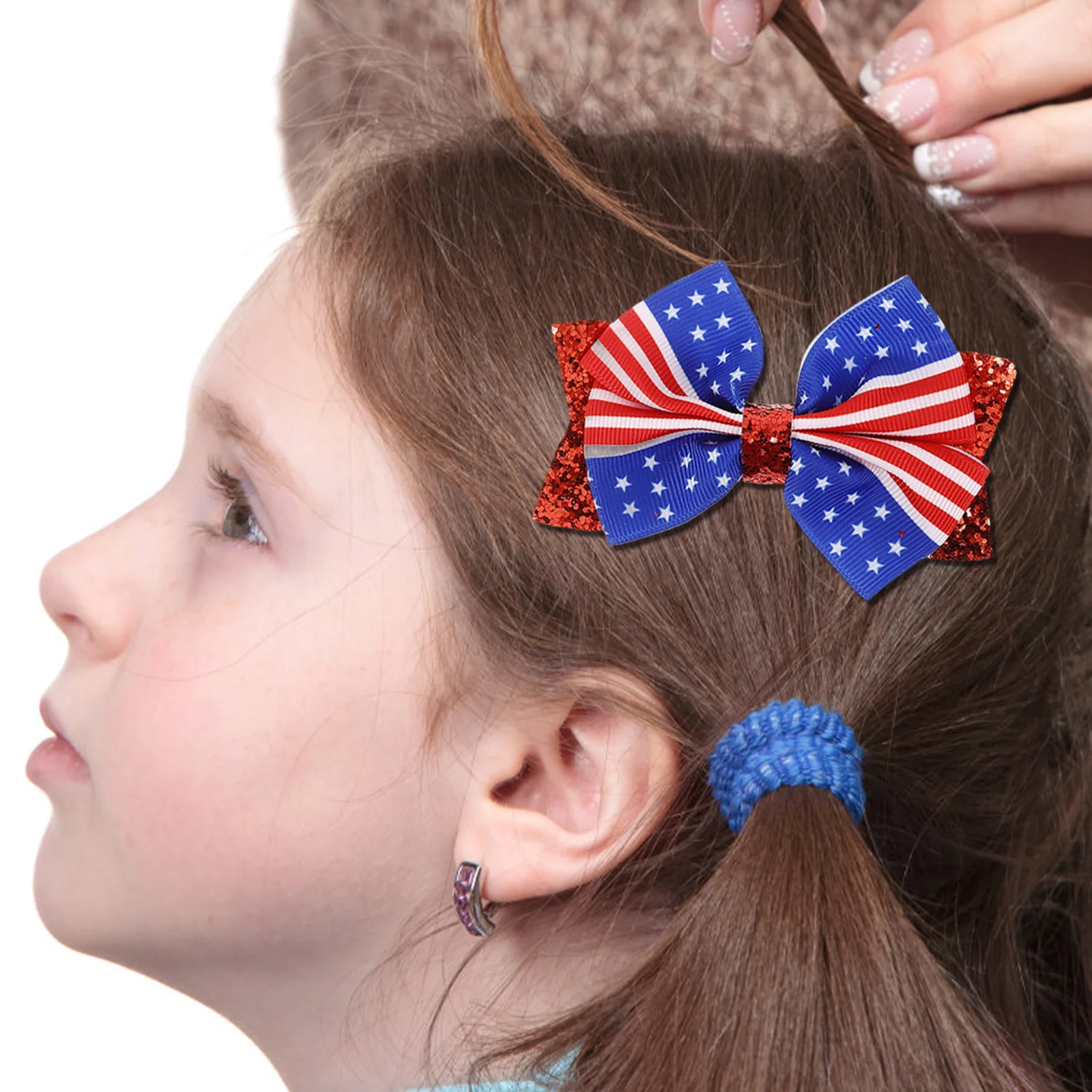 3 قطعة الاطفال العلم الأمريكي الشعر القوس مقاطع الوطنية 4th من يوليو اكسسوارات الفتيات فيونكات شعر لحفلة عيد الاستقلال #2