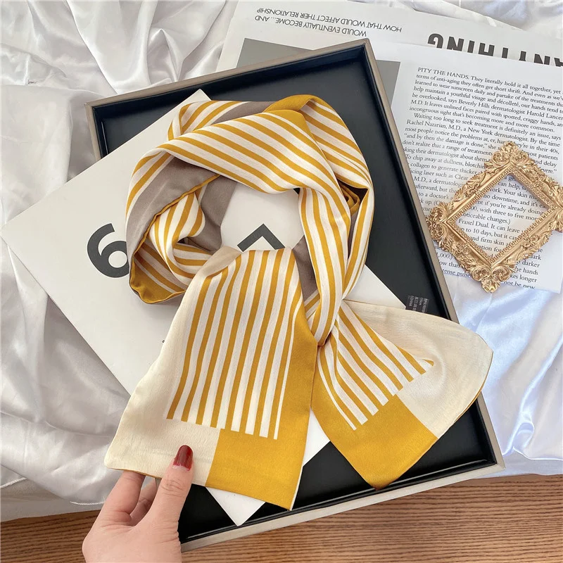 150cm*15cm Luxury Brand Horse Person Long Scarf Women Double-sided Silk Scarves Ladies Head Scarf Handkerchief Women Tie