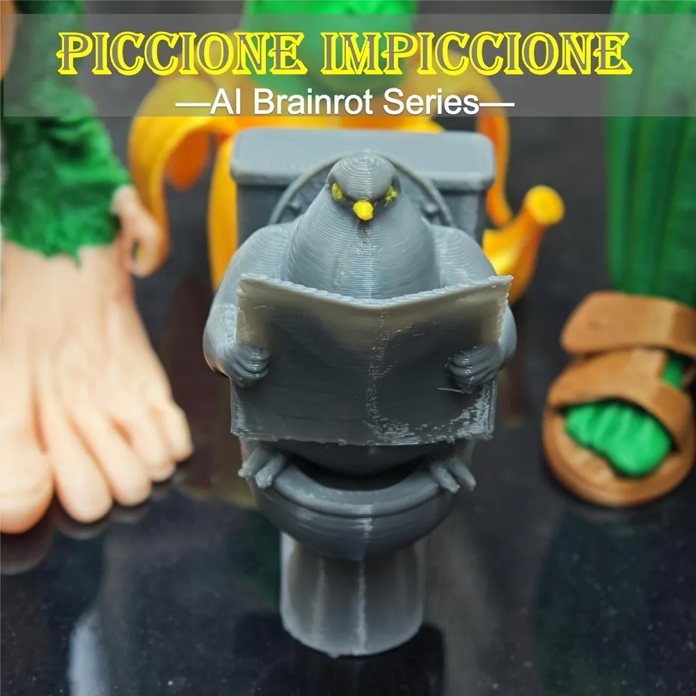 3D Printed Piccione Impiccione Collectible Viral Brainrot Figurine with a Pigeon Reading a Newspaper, Suitable for Weird Topics
