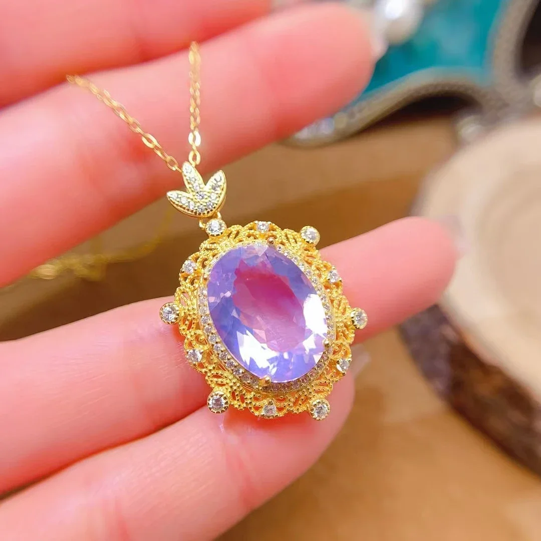 Luxury 18K Gold Plated Amethyst Pendant for Party Solid 925 Silver 12mm*16mm 10ct Natural Light Purple Amethyst Necklace Pendant