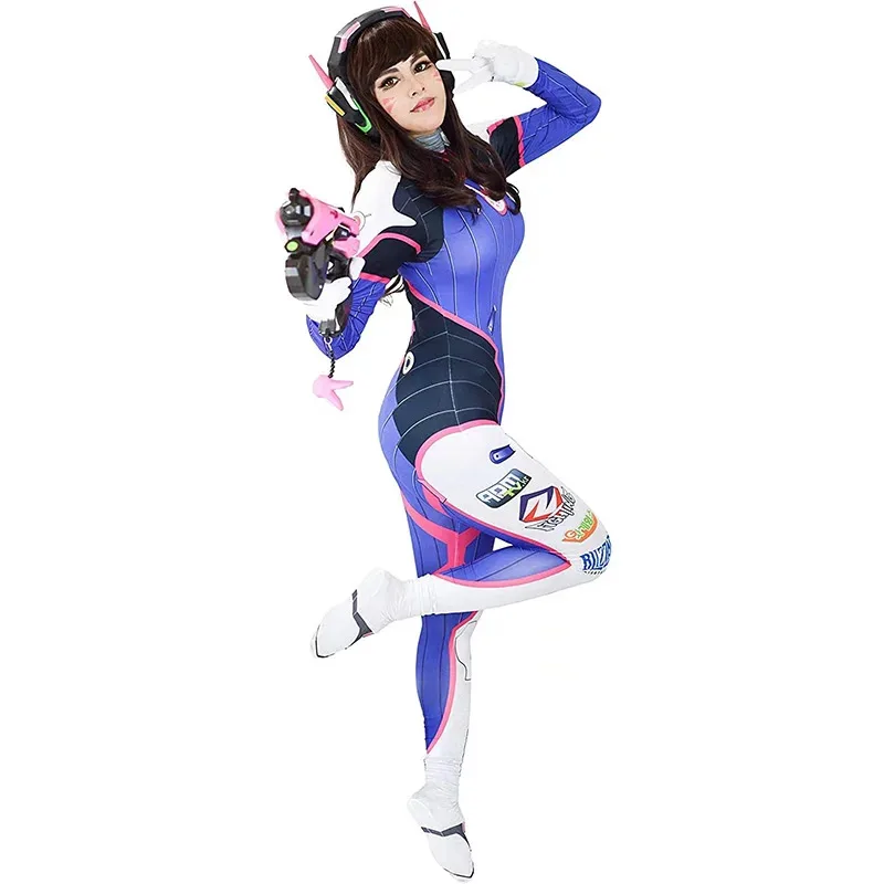 Disfraz de Cosplay de Dva para mujer, mono Sexy de juego Zenti, peluca, pistola, auriculares, traje completo, traje de fiesta de Halloween