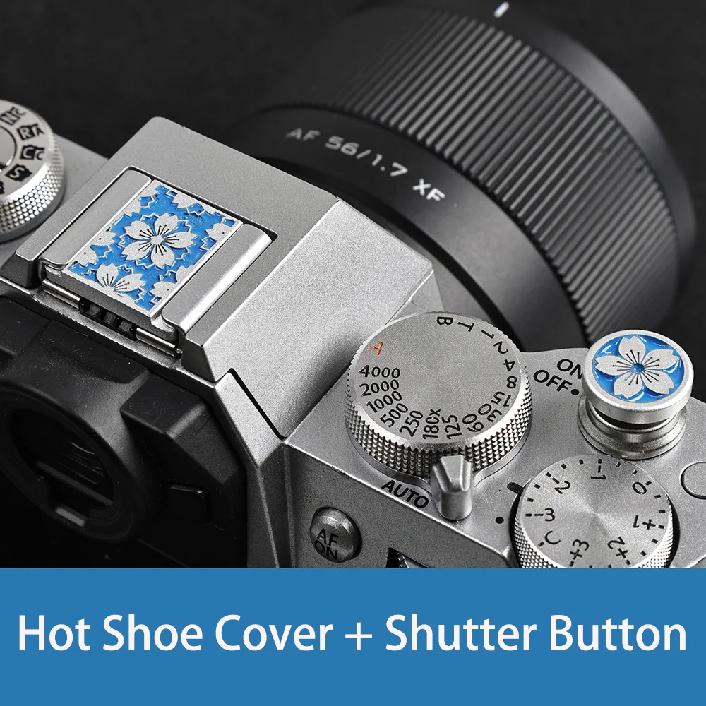 1 Satz Metall-Sakura-Kamera-Blitzschuh-Abdeckung + Auslöser-Taste Schutzkappe für Canon Nikon Z30 Sony Fuji XT5 XS20 Kameras