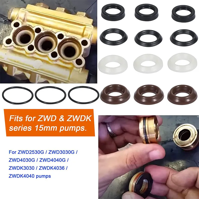 Packing Water Seal Kit 5019006400 Compatible with ZWD & ZWDK Series 15mm Pumps Piston Pressure Washer Pump Seal Kit