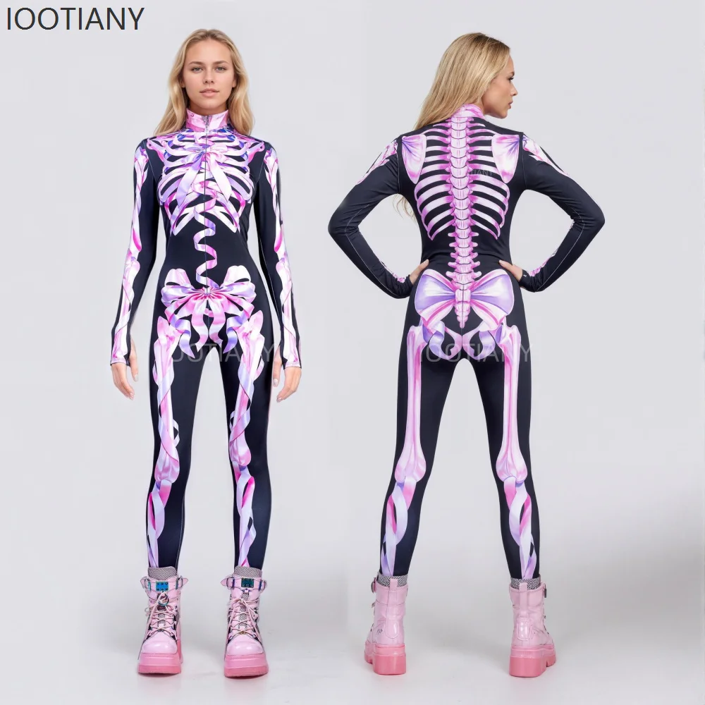 

IOOTIANY Christmas Women's Sexy Bow Horror Skull Tight-fitting Halloween Holiday Party Witch Cosplay Dance Performance Costume