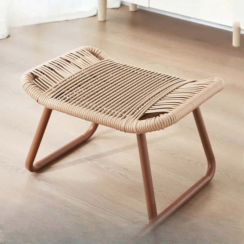Sofa Foot Stool Metal Frame Home Furniture Modern Minimalist Hallway Bench Imitation Rattan Woven Shoe Changing Seat Living Room