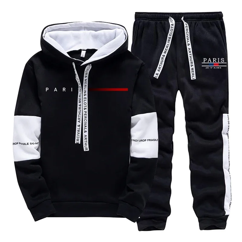 Autumn Winter Mens Tracksuit Print Casual Sweatshirts Sportswear Outdoors Sports Jogging Mens Clothing Single Piece Hoodie Pants
