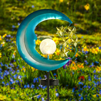 Stars Moon Garden Solar Stake Light Outdoor，Solar Powered Garden Lights With Crackle Glass Globe Led Landscape Lighting for Path