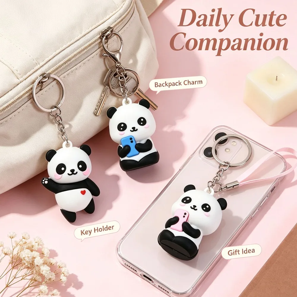 Women Gift Cute Panda Couple Key Chain, Novelty Cartoon Pendant for Car Handbag Decoration