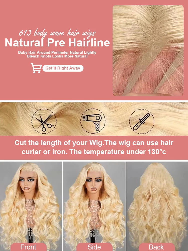 Perruque Lace Front Wig Body Wave Naturelle, Cheveux Humains, Blond Miel 613, 13x6, 13x4, Densité 250, 36 40 Pouces, pour Femme Africaine