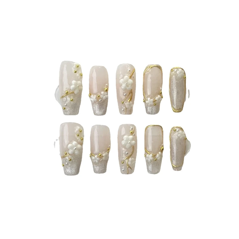 

Pure handmade phototherapy nail patch Wearing nail French cherry blossom cat eye nail patch