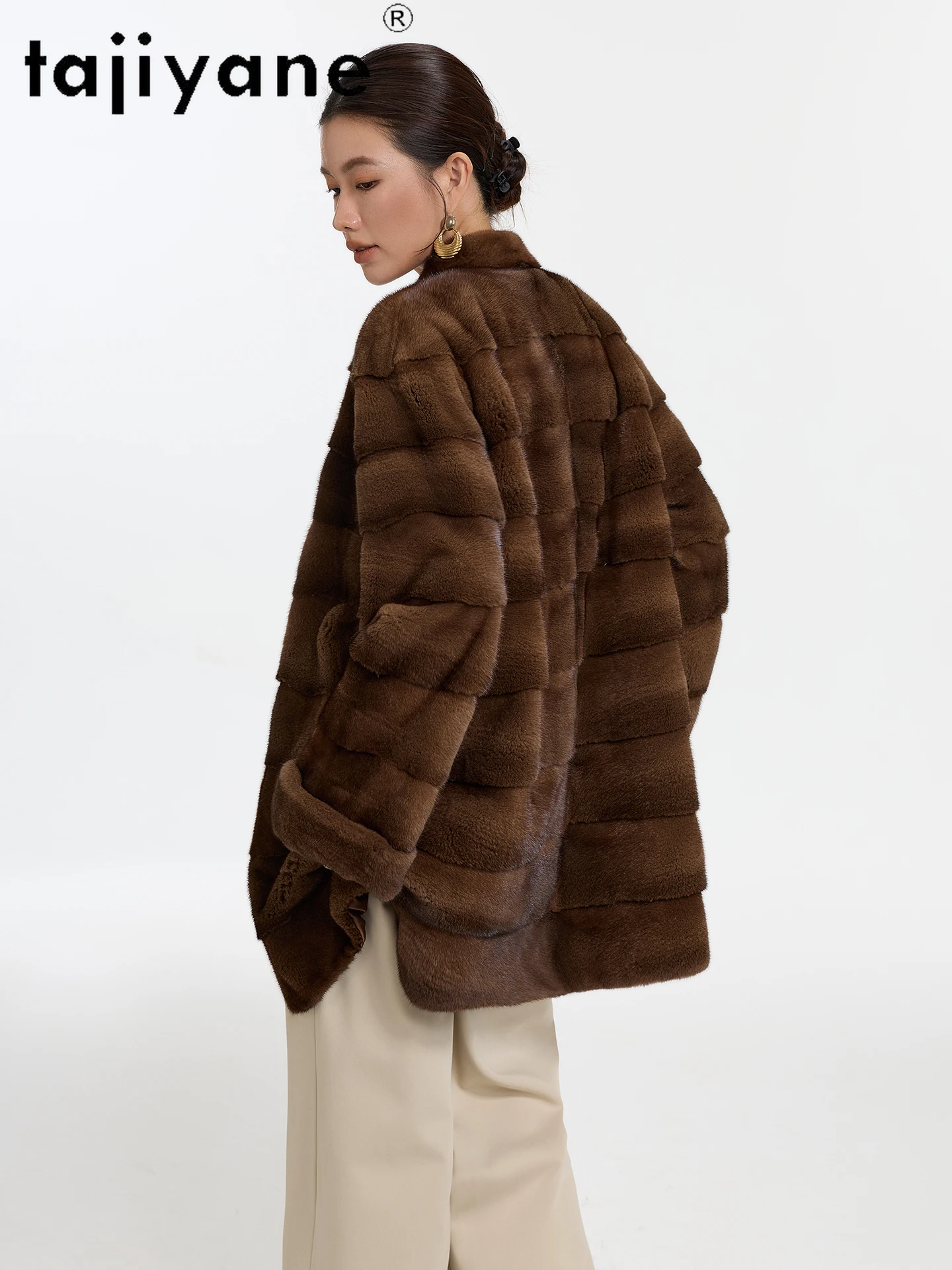 TAJIYANE, женская шуба из натурального норкового меха, роскошная меховая куртка средней длины, женская верхняя одежда высокого качества, зимняя женская одежда 2025 года шуба