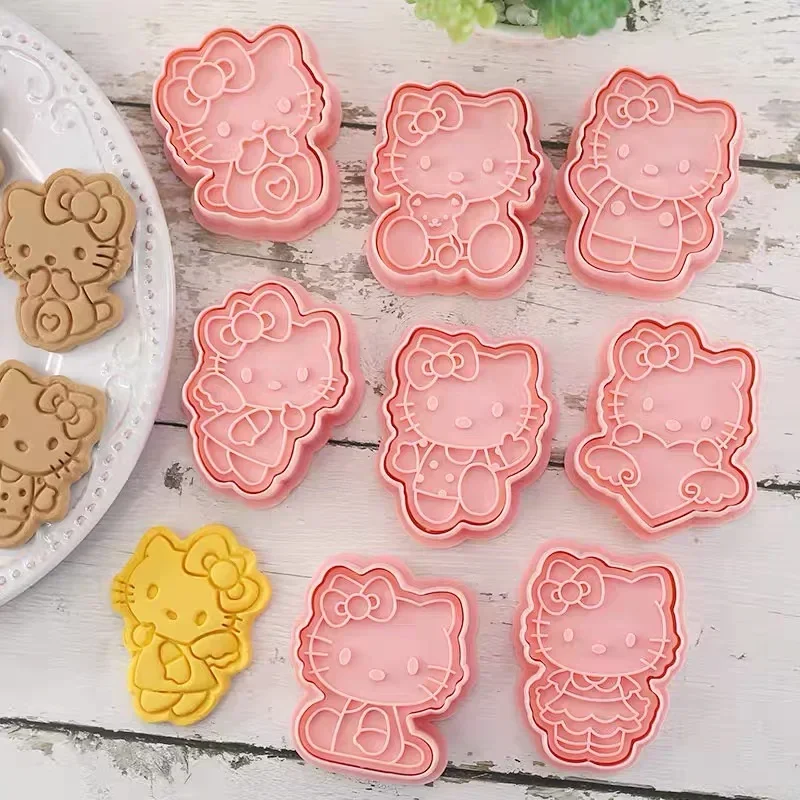 Hello Kitty Creatief Stripfiguur Koekjesmes Diy Broodvorm Stempelen Embossing Cake Mal Bakgereedschap Speelgoed