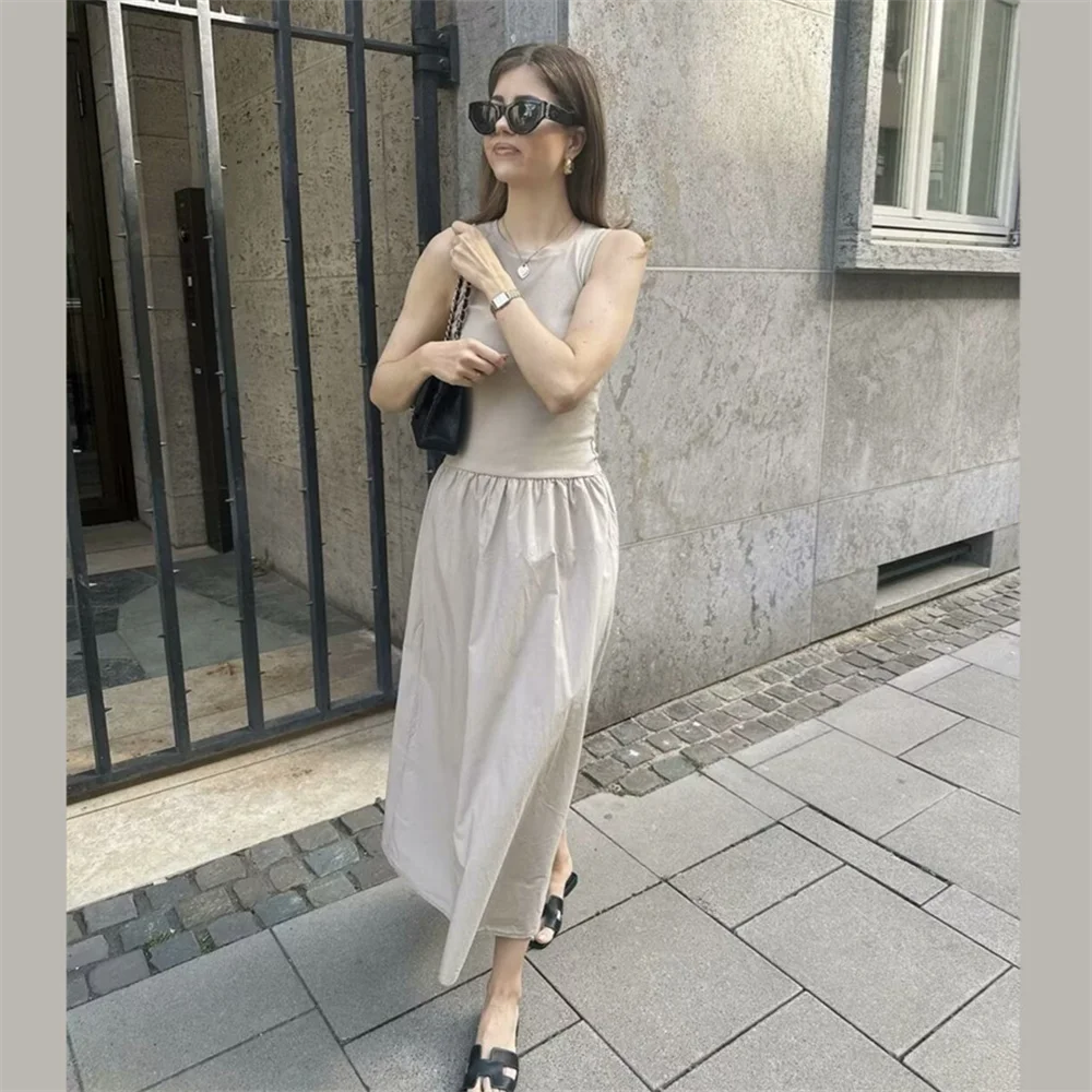 PB&ZA2024 autumn new women\'s clothing fashion temperament slim fit casual solid color versatile splicing long vest skirt