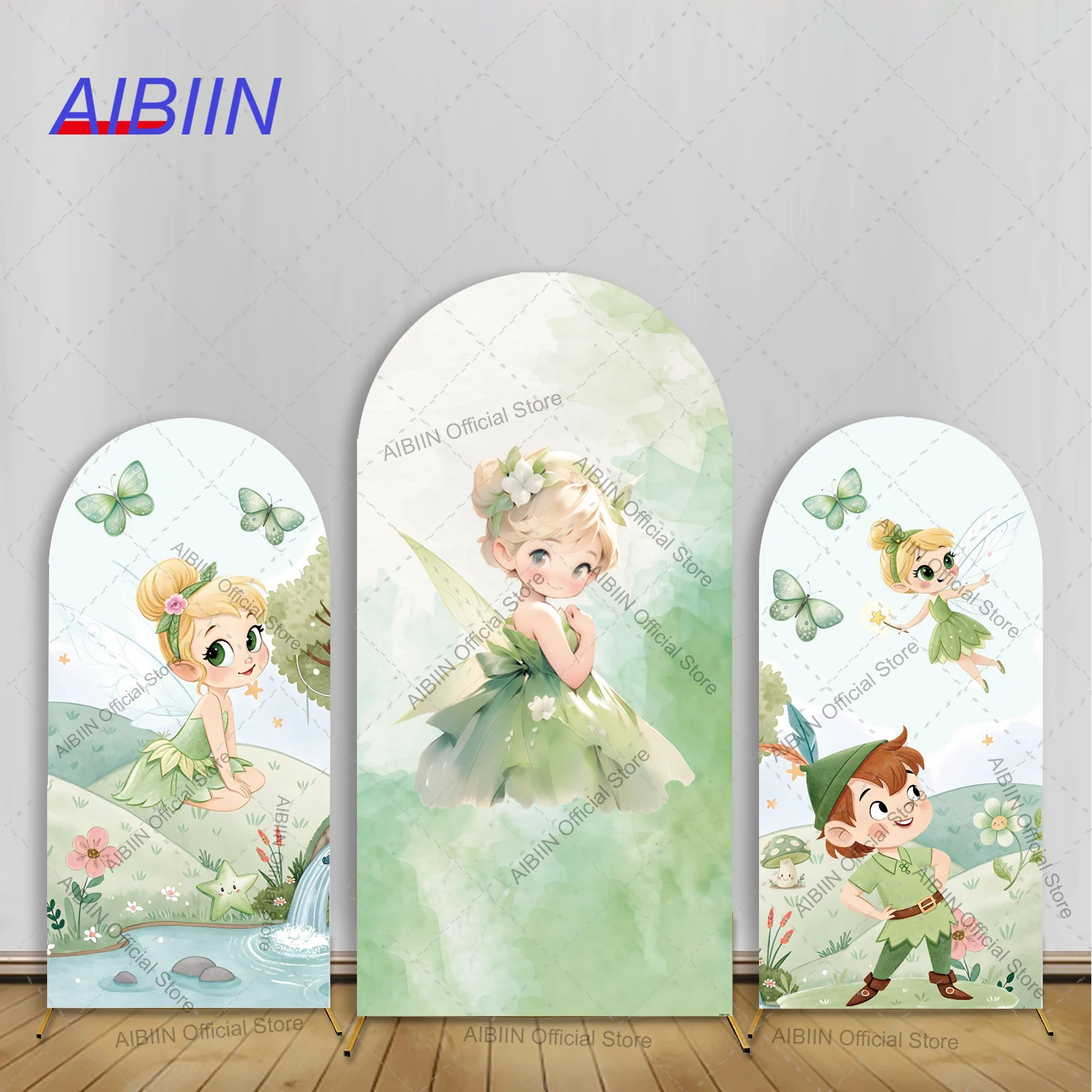 

Fairy Tale Birthday Arch Backdrop Cover Butterfly Green Grass Floral Adventure Princess Baby Shower Cake Party Decor Background