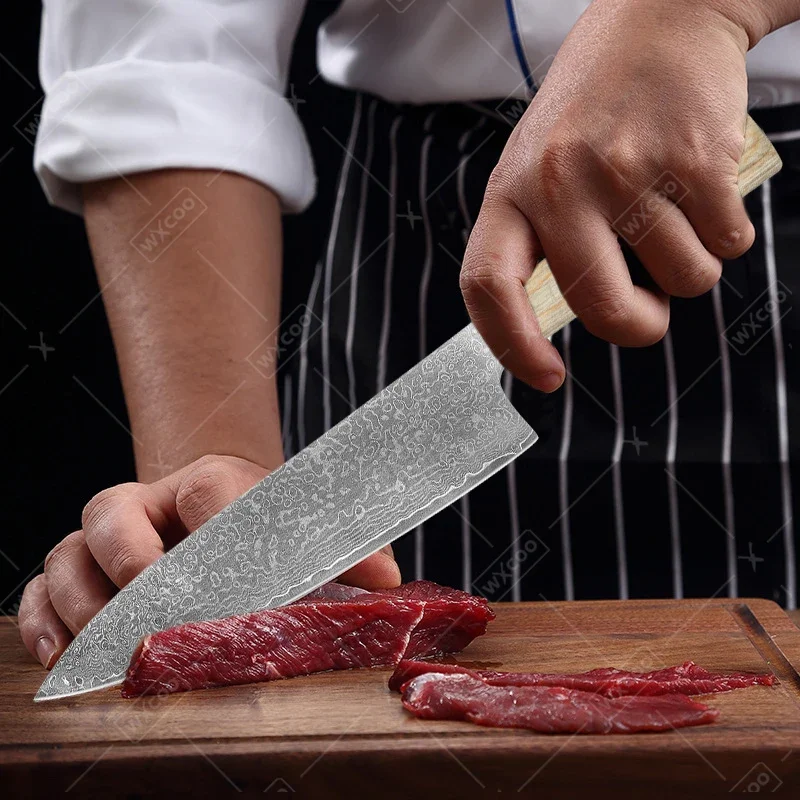 WXCOO High Carbon Kitchen Knives Set Forged Japanese Chef\'s Knives Damascus Steel Boning Knife Sharp Meat Cleaver Fruit Peeler