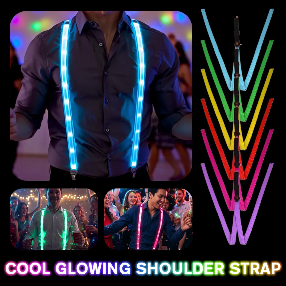 Ensemble de fête à bretelles lumineuses LED 3 pièces, ceinture lumineuse réglable, adapté aux boîtes de nuit, aux célébrations d'anniversaire et aux spectacles