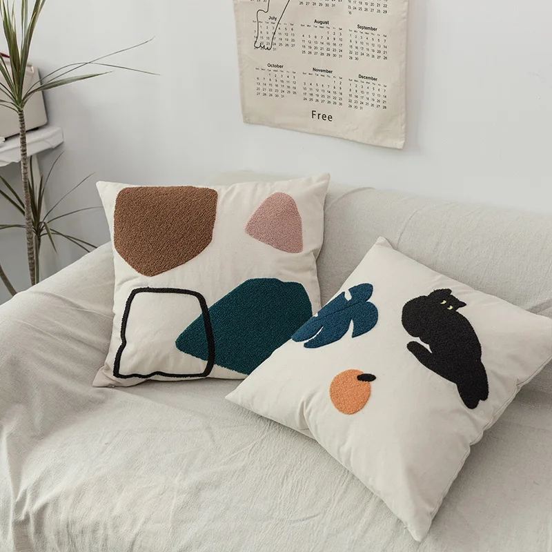 Ins Cat Pillow Three-Dimensional Embroidery Decorative Pillowcase Sofa Home and Decoration Cushions Living Room Pillow Cover
