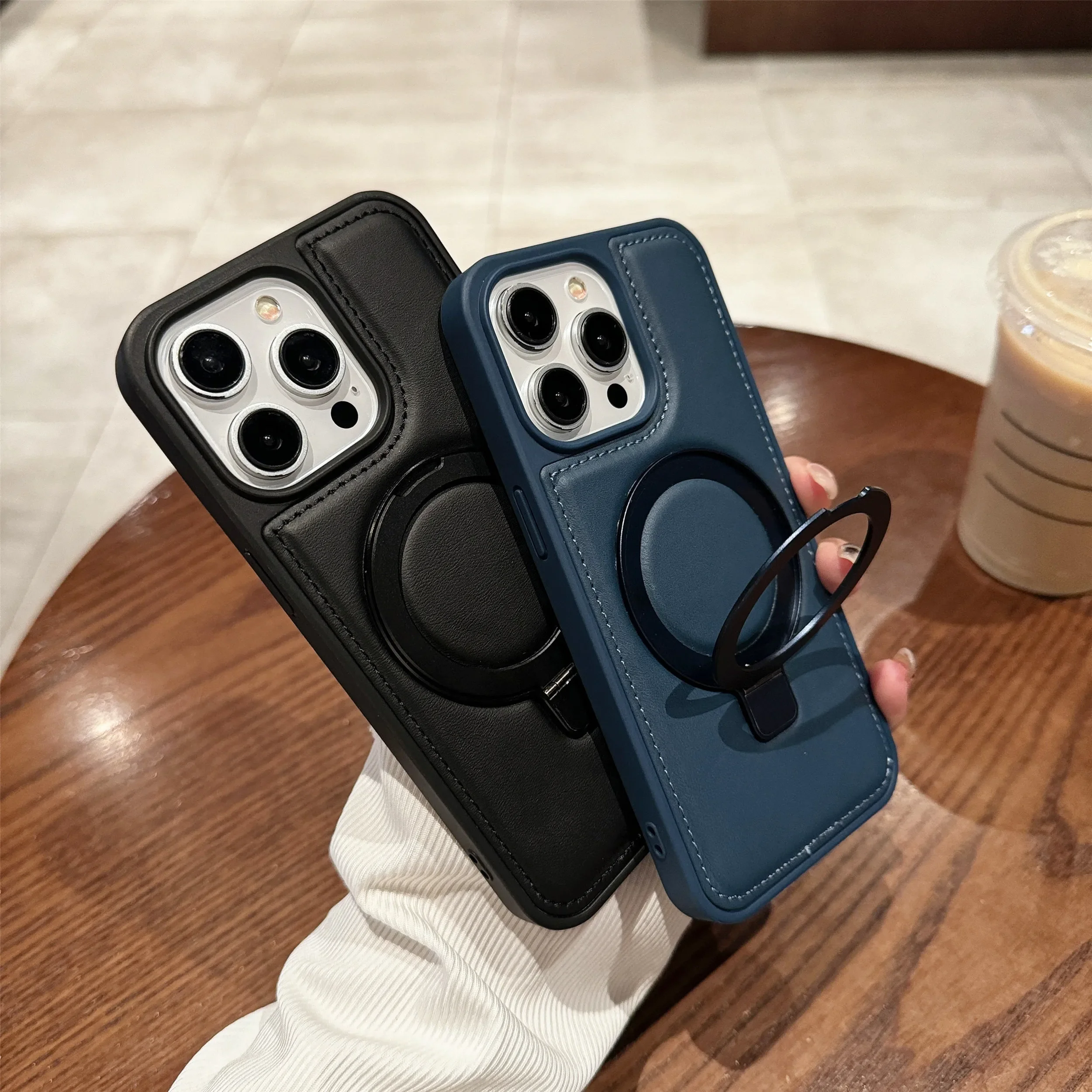 

Magnetic Leather Holder Phone Case For Iphone 13 14 15 16 Pro Max Plus Holder Luxury Stand Phone Cover For Iphon 14 15 16 Proma