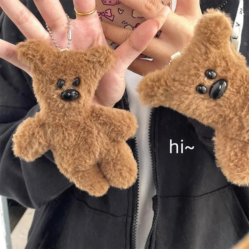 Kawaii Crooked Bean Bear plush doll pendant toy pinch will squeak schoolbag pendant cartoon soft teddy bear keychain kids toys