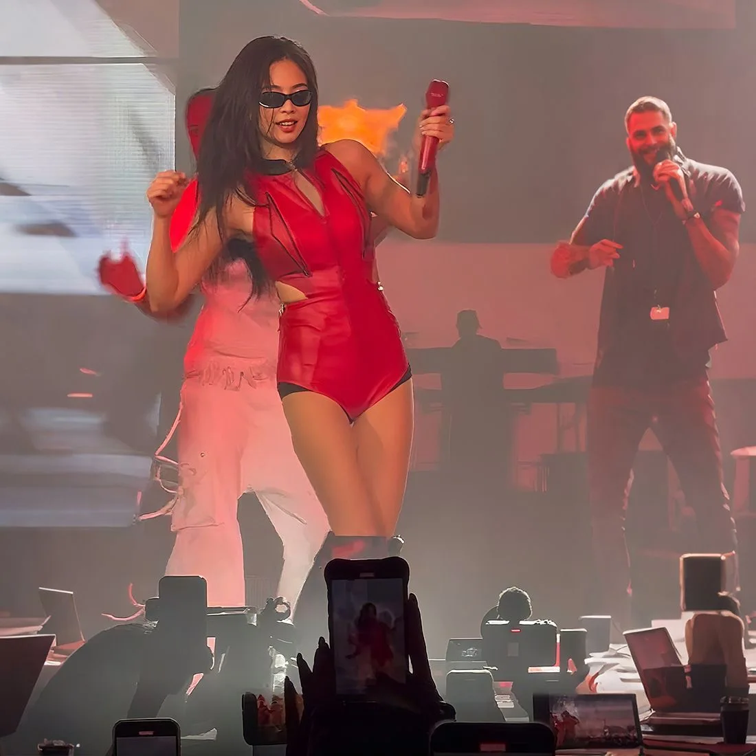 

Red Strapl PU Leather Vest Jumpsuit f Skirt Dance Performance Outfit Set by Jennie Gold nt Ele