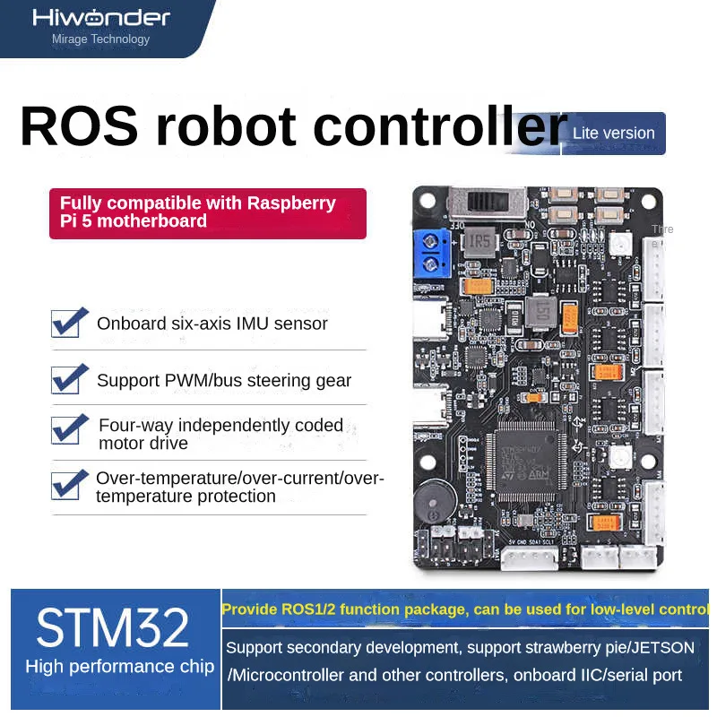 STM32 RRC Lite Controller for Raspberry Pi 5 Power Supply Protocol, Integrated IMU, 4-Channel Encoder Motor Ports, Servo Ports