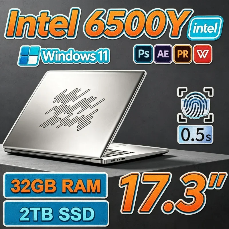 New 17.3" Laptop Intel Core 6500Y 32GB RAM 2TB SSD Fingerprint Recognition Kinetic Notebook PC