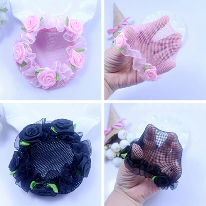 Cute Girls\' Flower Bun Hair Nets For Dancersr Kids\' Bun Net Bun Cover Hair Accessories Dancewear