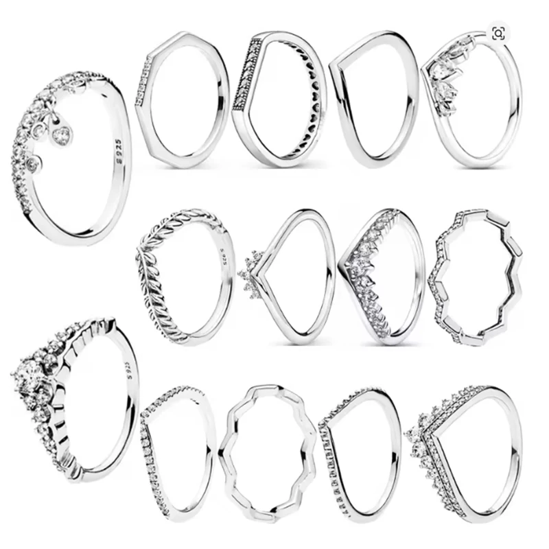 

2025 New 925 Sterling Silver Princess Heart shaped Wishing Crown Ring for Women DIY Wedding Party Fashion Jewelry