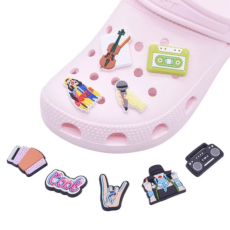 PVC Shoe Charms Cartoon Pattern Shoe Accessories Music Shoe Decoration Rock Shoe Buckles for Croc Sandals X-mas Gifts Jibz