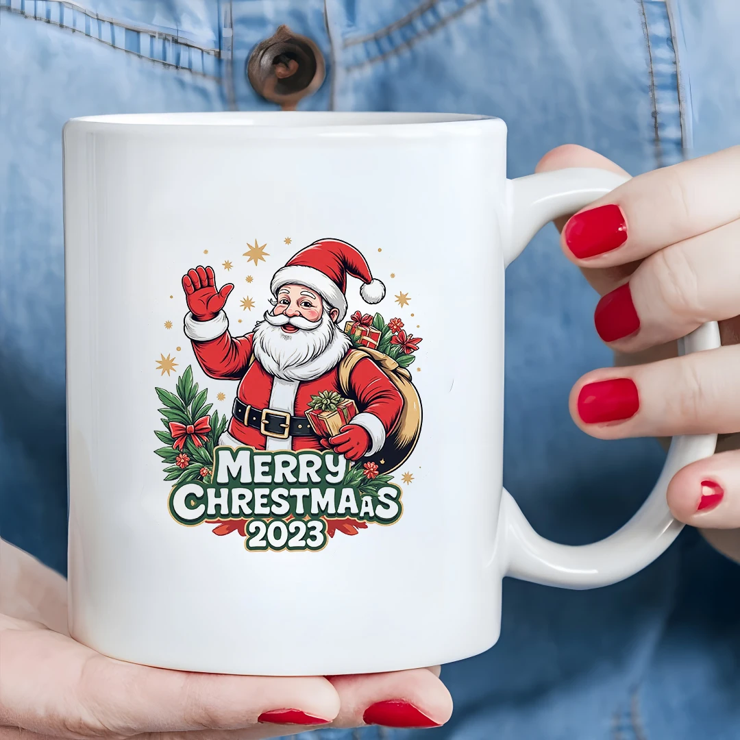 11oz copo papai noel design dos desenhos animados presente de natal crianças copo de água família escritório conjunto copo de café alegre atmosfera de natal hol