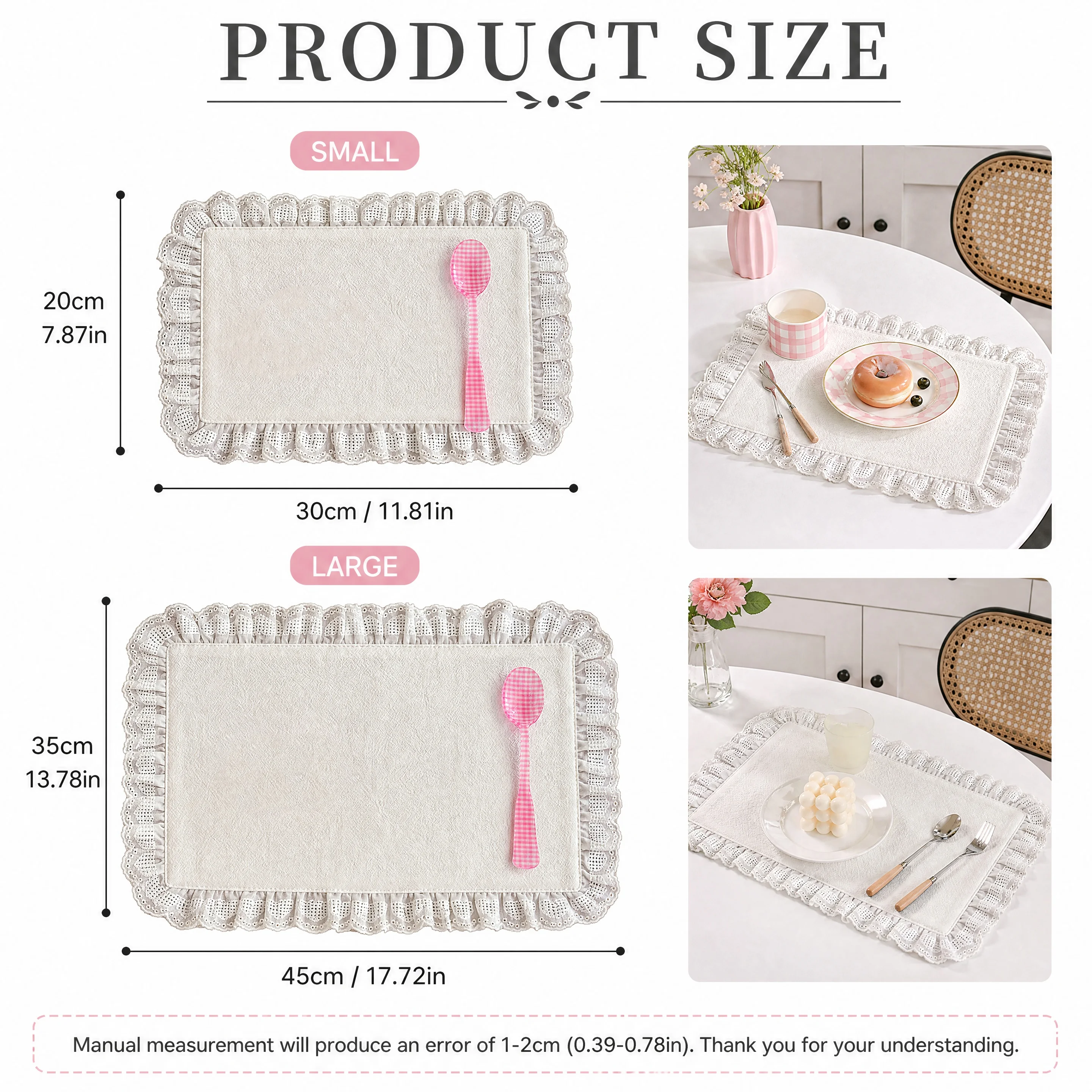 Lace fabric placemats, French retro solid color decorative mats, large and small sizes, afternoon tea dessert tray mats