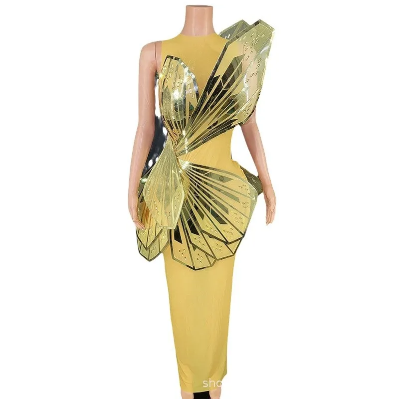 Niche Design Sense Red Temperament Dress Glass Butterfly Fashion Dress Company Annual Meeting Host Evening Wear Birthday Dresses